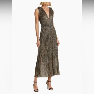 Sabina Musayev - Helena Metallic Tiered Maxi Dress in Gold size small